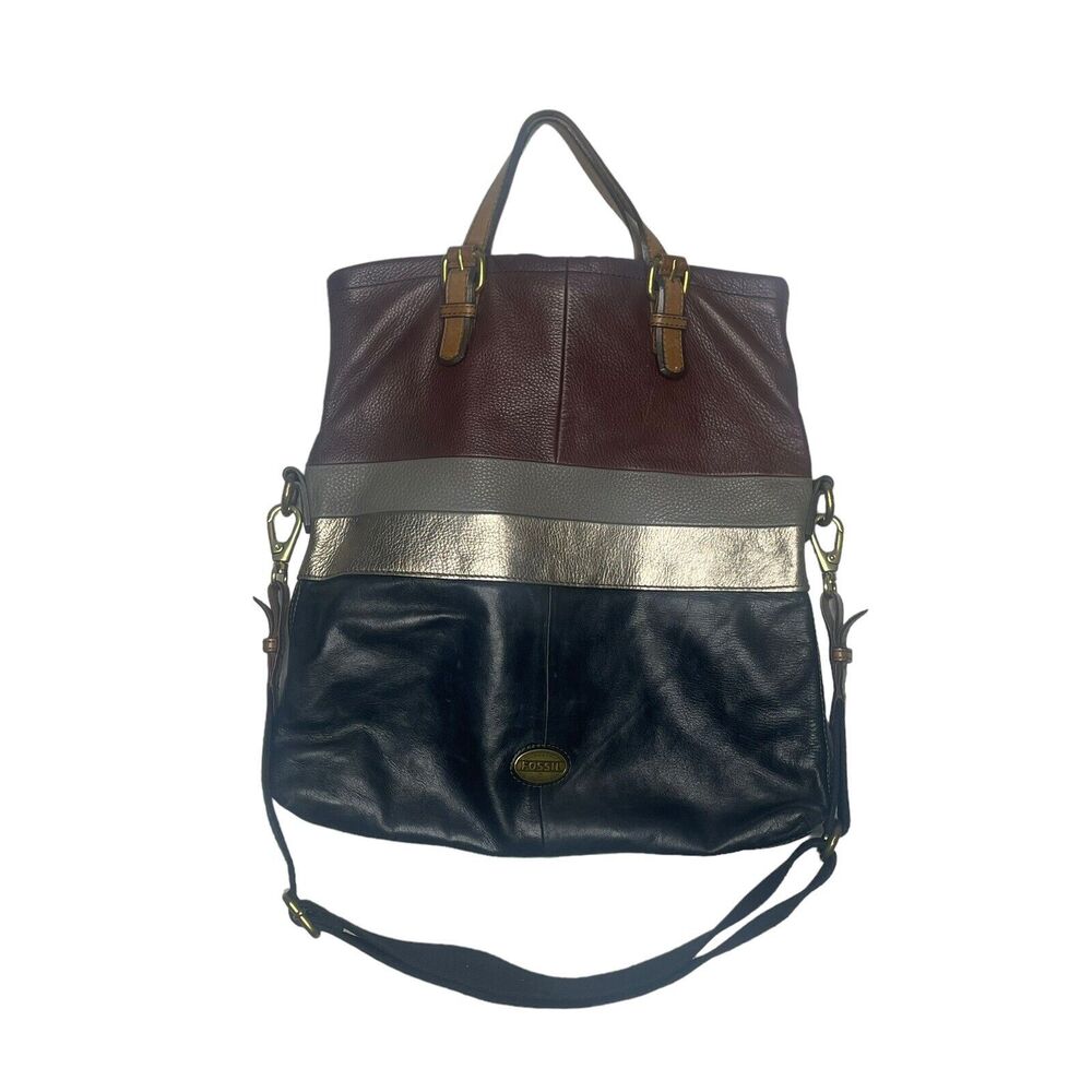 FOSSIL Foldover Explorer Crossbody Color Block Pebble Leather
